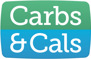 green and blue logo with the words "carbs & cals"