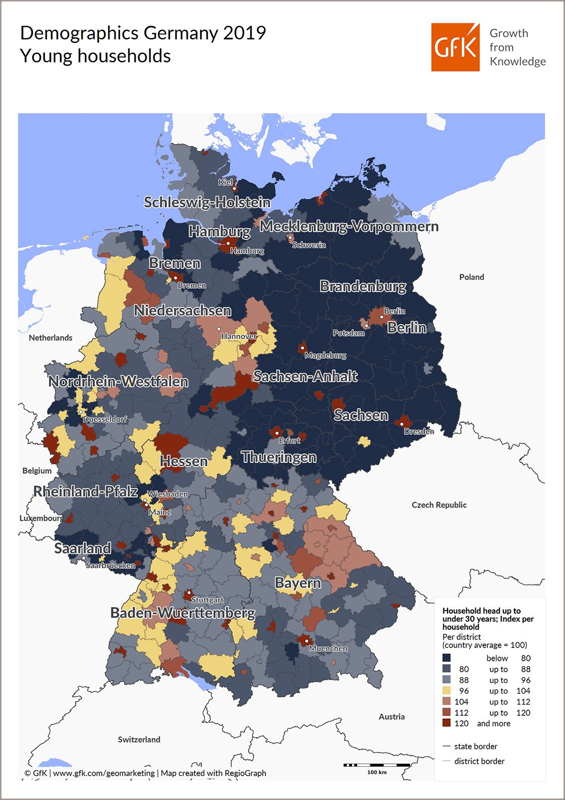 Inline image 1 for Map of the Month: GfK Demographics, young households, Germany 2019