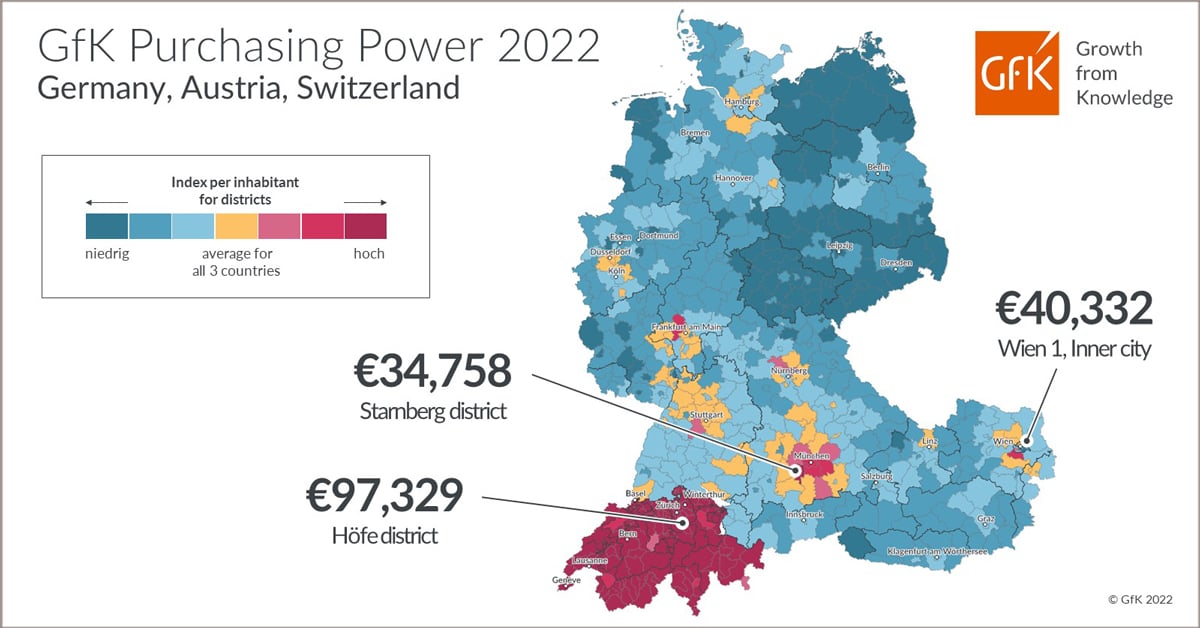 Inline image 2 for Map of the Month: GfK Purchasing Power Germany, Austria, Switzerland 2022