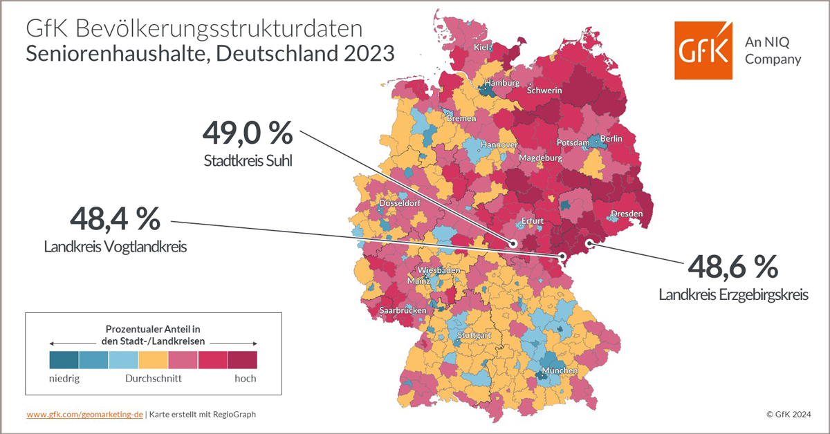 Bild im Inhalt 2 zu Bild des Monats: GfK Bev&ouml;lkerungsstrukturdaten, Seniorenhaushalte, Deutschland 2023