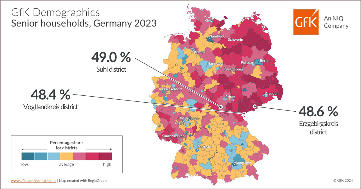 Inline image 1 for Map of the Month: GfK Demographics, Senior households, Germany 2023