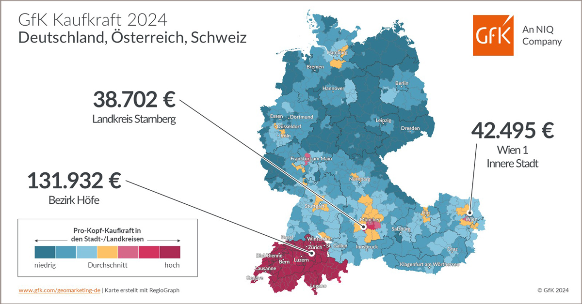 Bild im Inhalt 2 zu Bild des Monats: GfK Kaufkraft Deutschland, &Ouml;sterreich, Schweiz 2024
