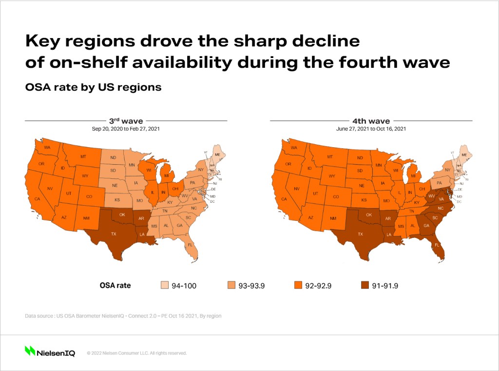 Map showing where empty shelves prevailed.