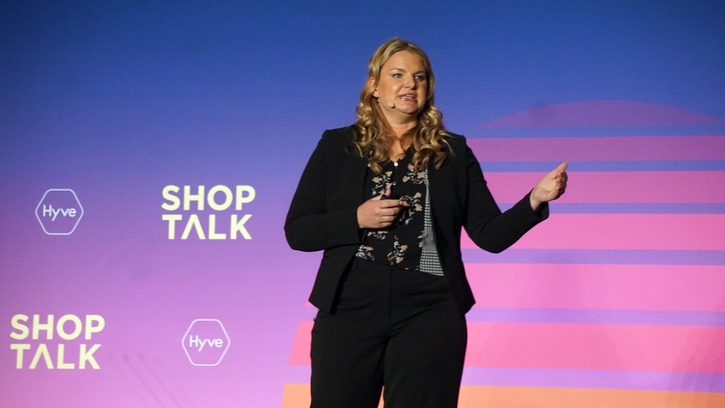 Lorelei Bergin speaking at at the Shoptalk 2022 Conference on retail inflation