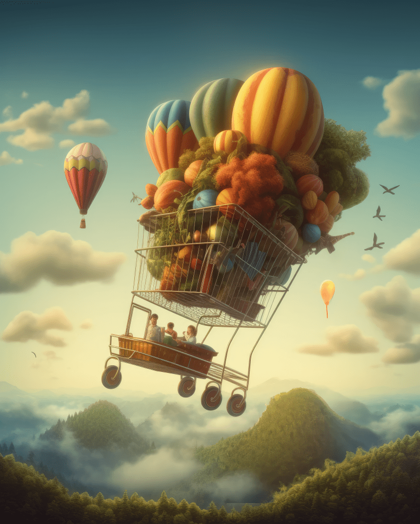 Artwork by Artist Rocco Tanica for Linkontro 2023. VéGé company, a cart shopping of dreams