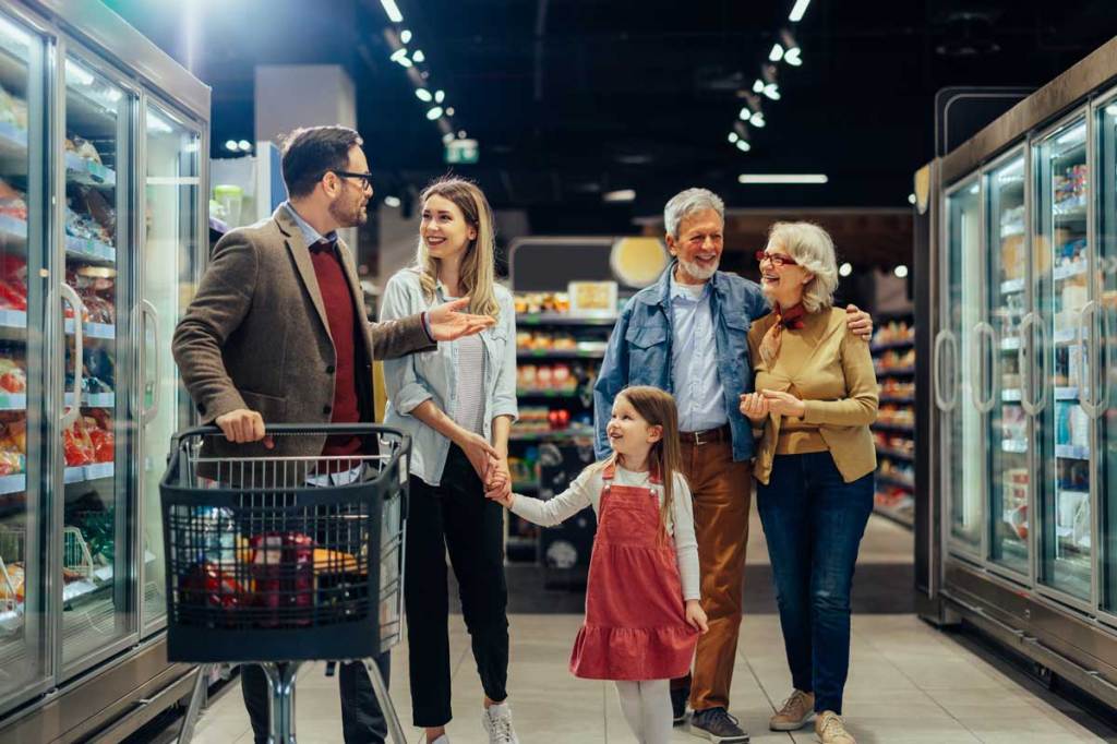 Family shopping in frozen section