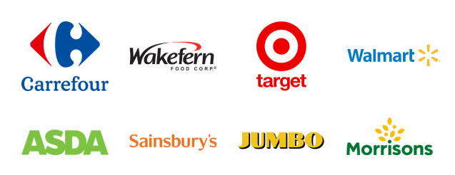 Carrefour, Wakefern, Target, Walmart, ASDA, Sainsbury's, JUMBO, Morrisons