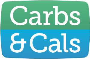 green and blue logo with the words "carbs & cals"