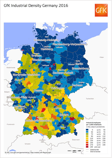 Map of the month: Industrial density, Germany