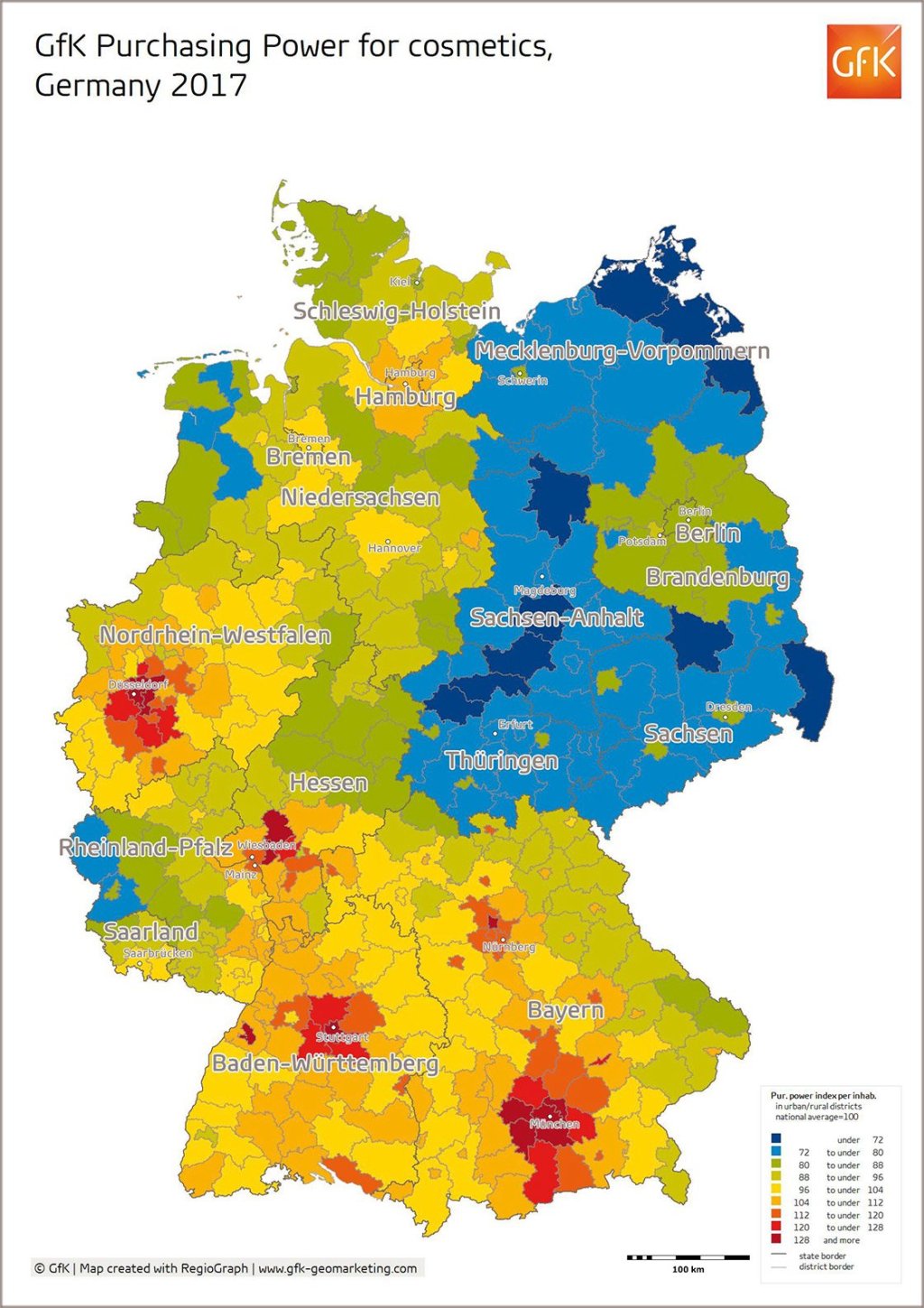 Map of the month: GfK Purchasing Power for cosmetics, Germany 2017