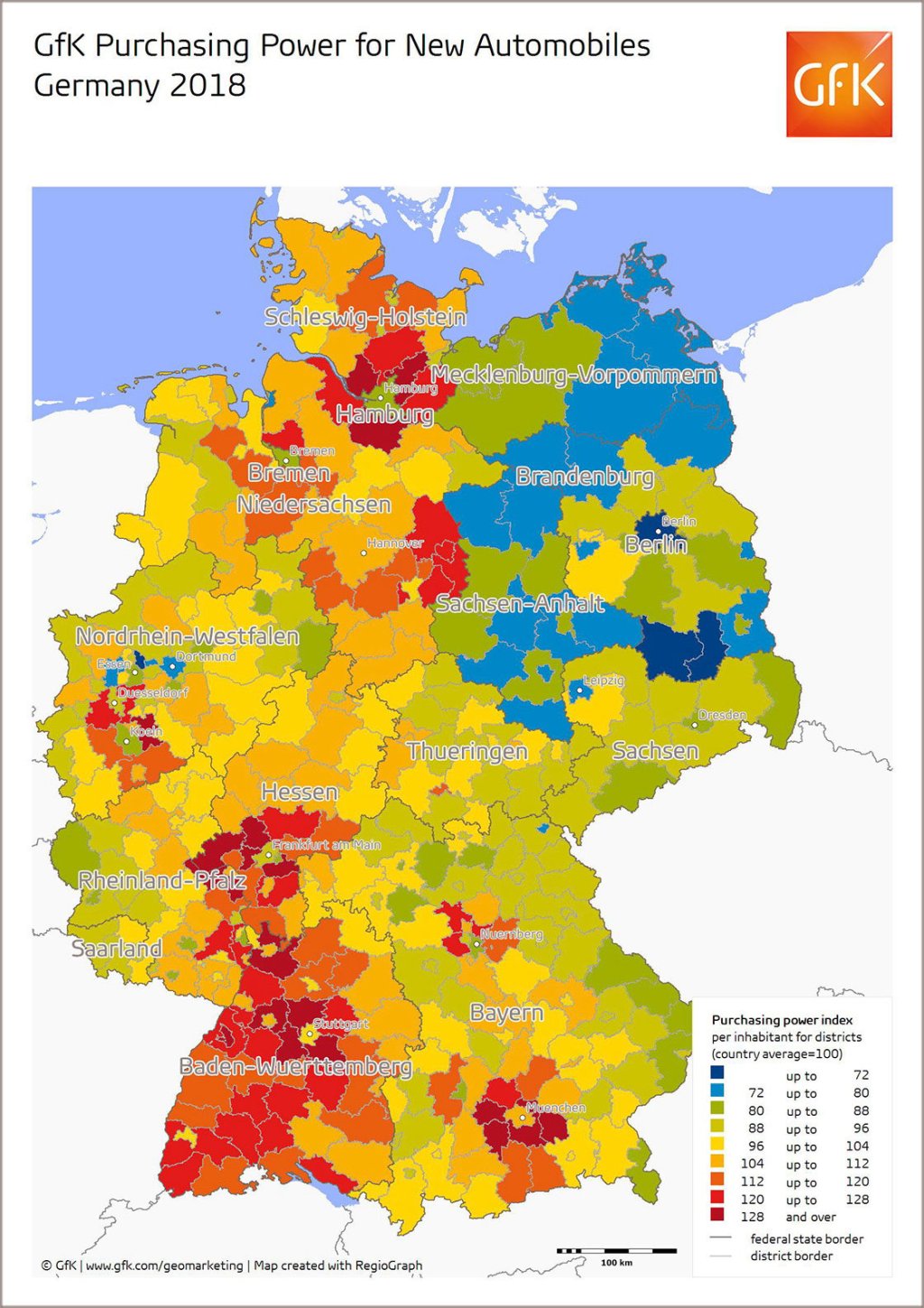 Map of the Month: Purchasing power for new automobiles, Germany 2018