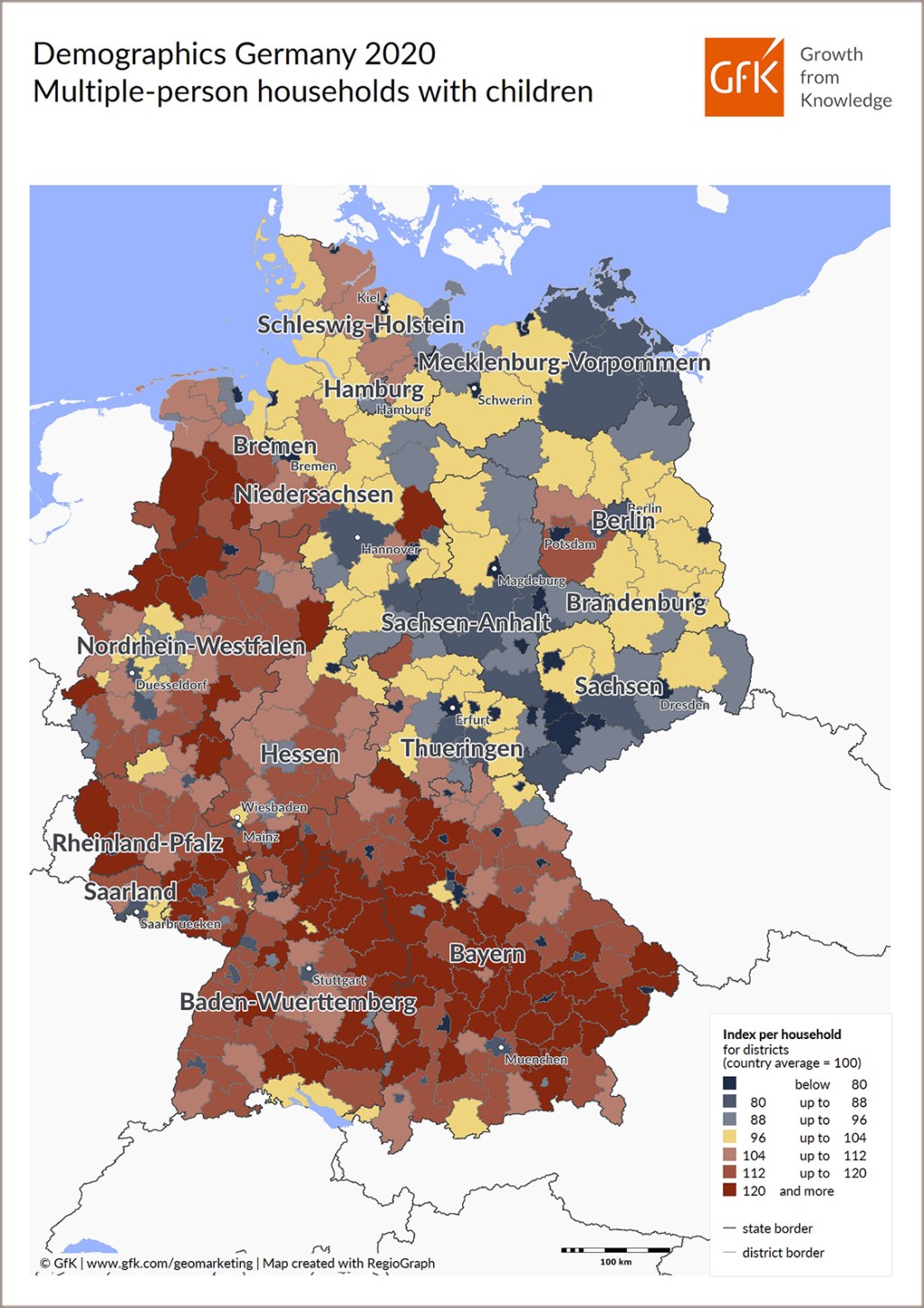 Map of the Month: Multiple-person households with children, Germany 2020