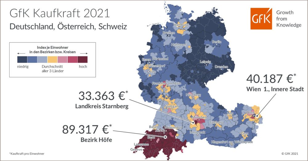 Hero-Bild zu GfK Kaufkraft in Deutschland, Österreich und der Schweiz 2021