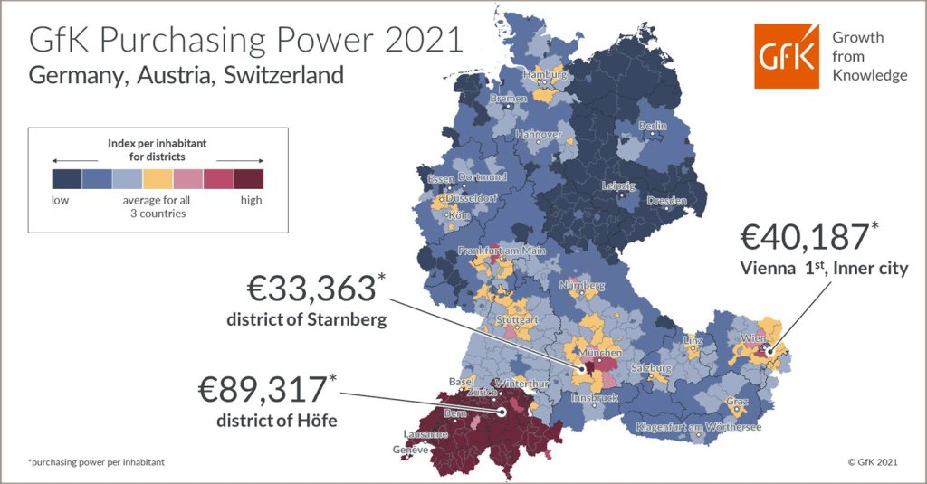 GfK Purchasing Power in Germany, Austria and Switzerland 2021