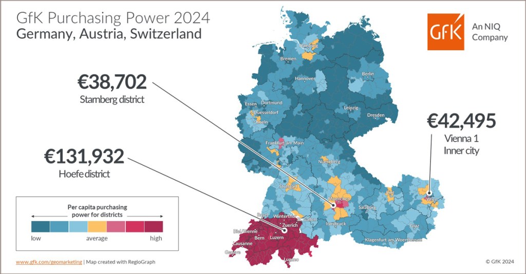 Map of the Month: GfK Purchasing Power Germany, Austria, Switzerland 2024