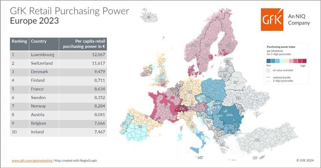 Map of the Month: GfK Retail Purchasing Power, Europe 2023