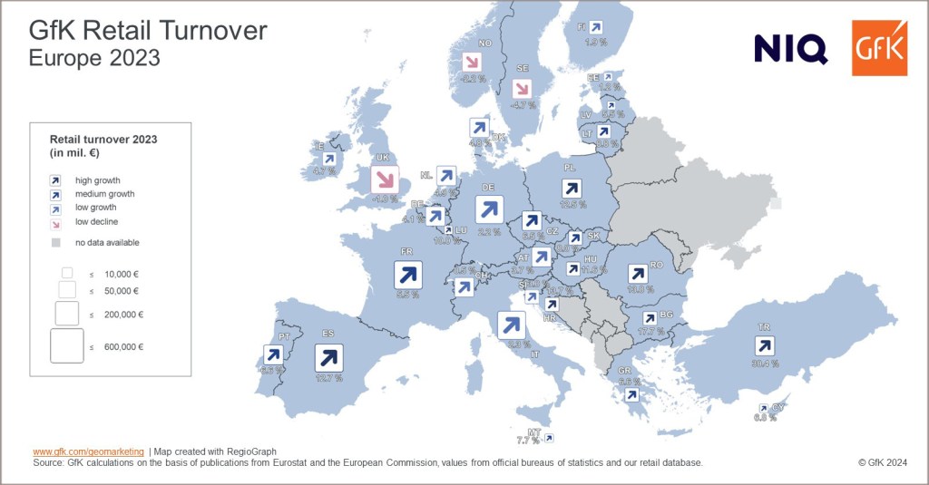 Map of the Month: Retail turnover growth rate, Europe 2023