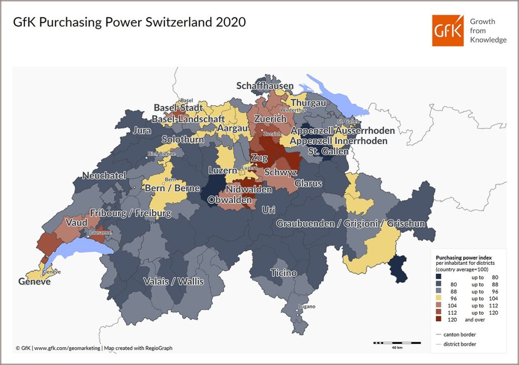 Map of the Month: GfK Purchasing Power, Switzerland 2020