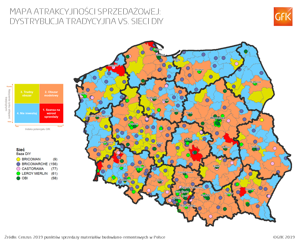 Mapa atrakcyjności sprzedażowej materiałów remontowo-budowlanych – analiza dystrybucji tradycyjnej w porównaniu do dystrybucji przez sieci DIY