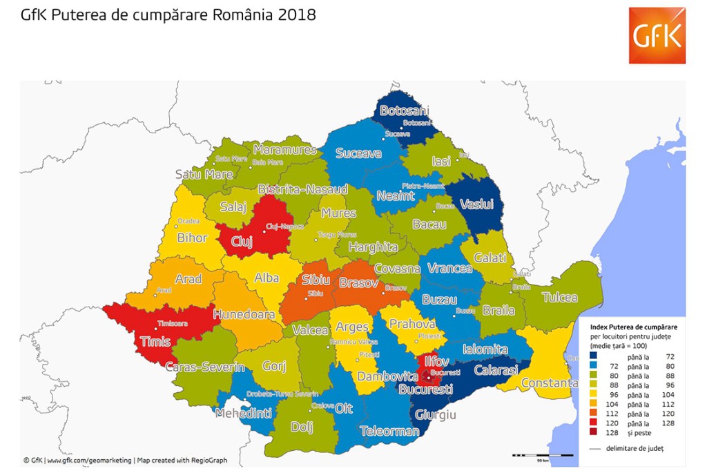 Puterea de cumpărare a românilor a crescut în 2018, dar odată cu ea și polarizarea regională