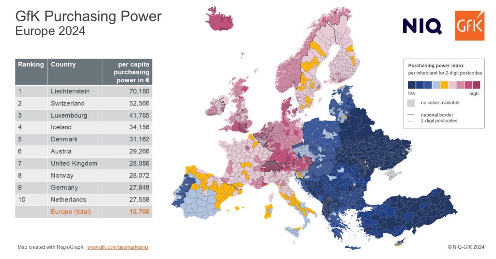 Map of the Month: GfK Purchasing Power, Europe 2024