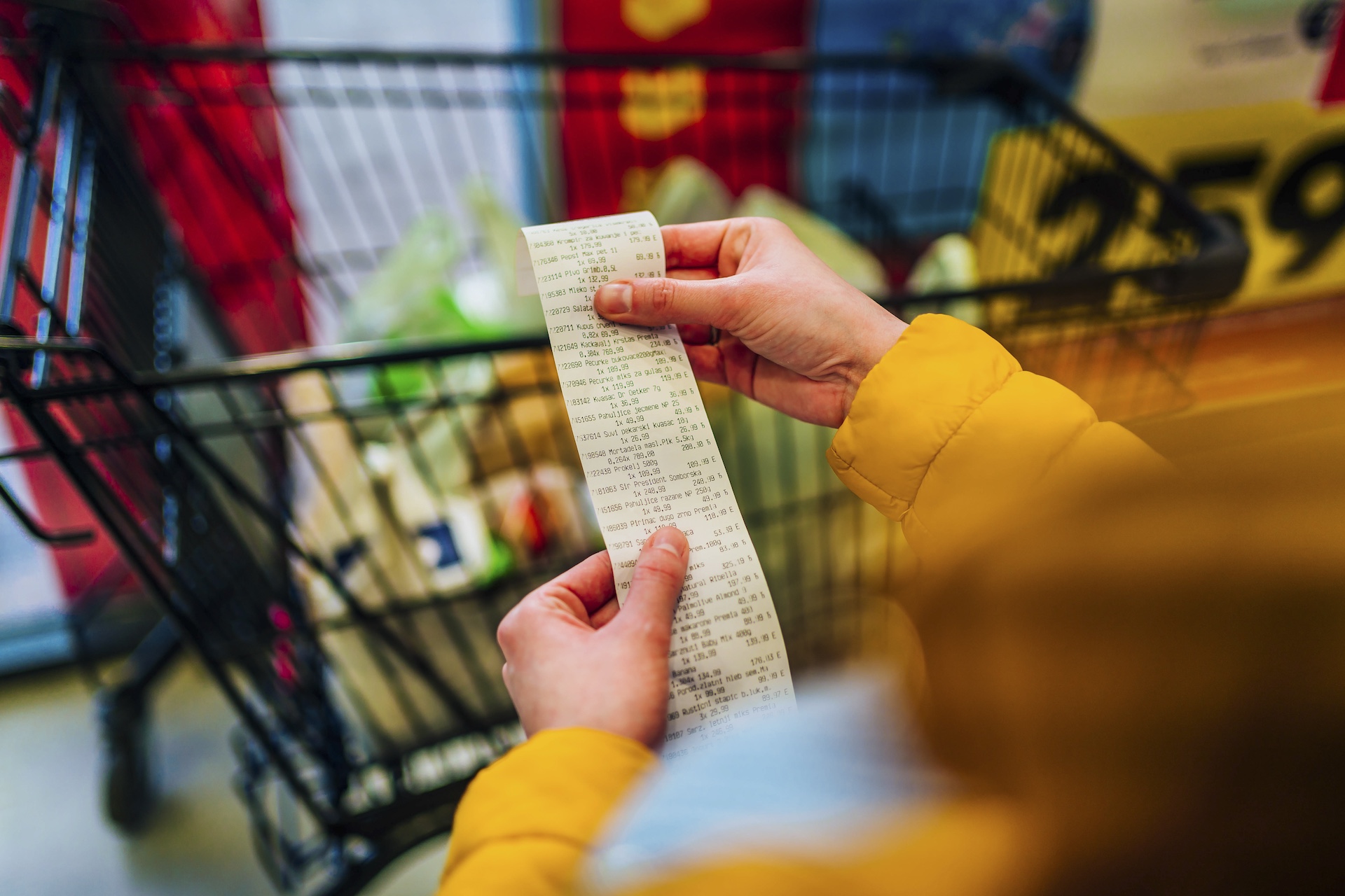 looking at receipt