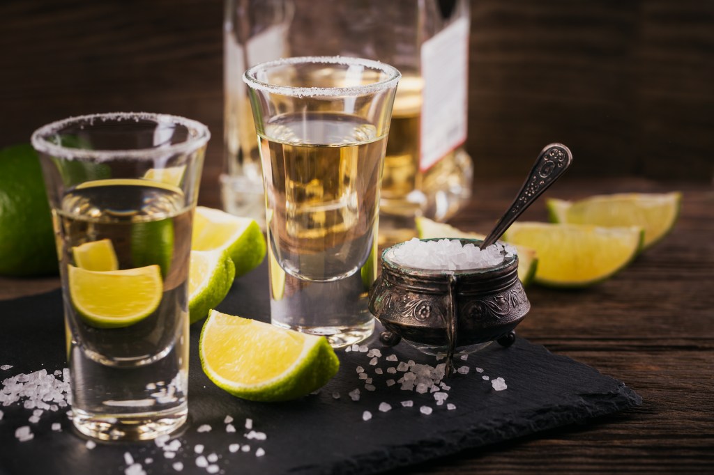 Tequila shots with salt and lime