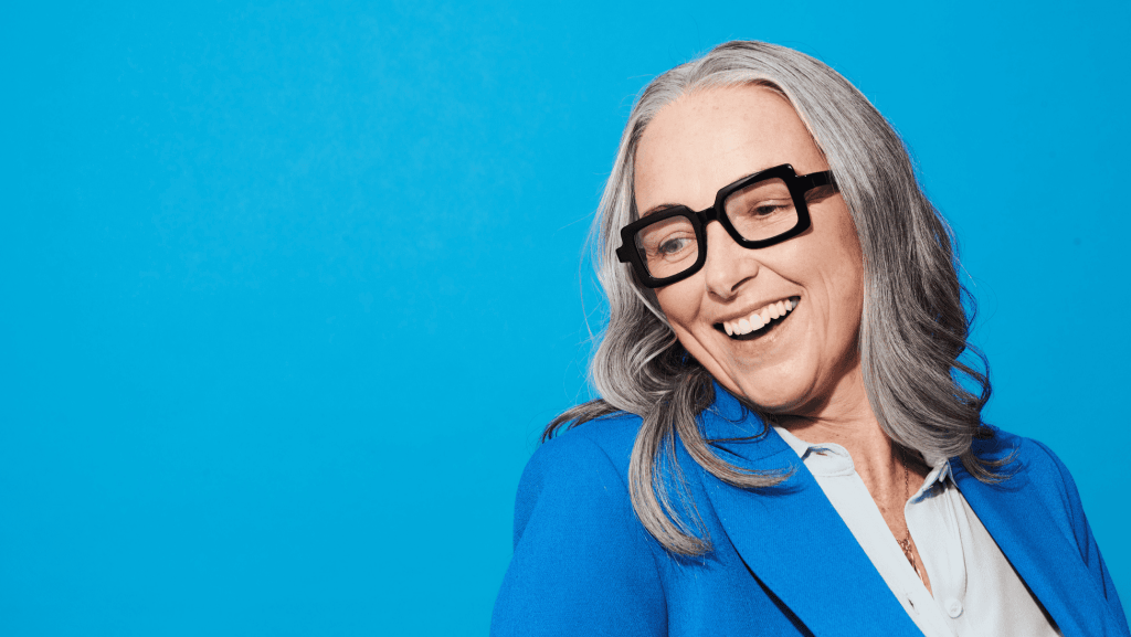 women in a blue background