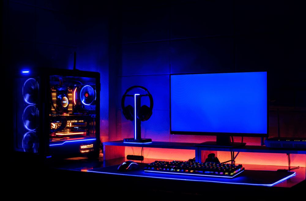 setup with computer and keyboard