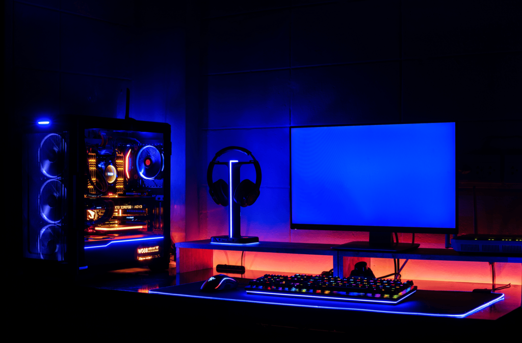 setup with computer and keyboard