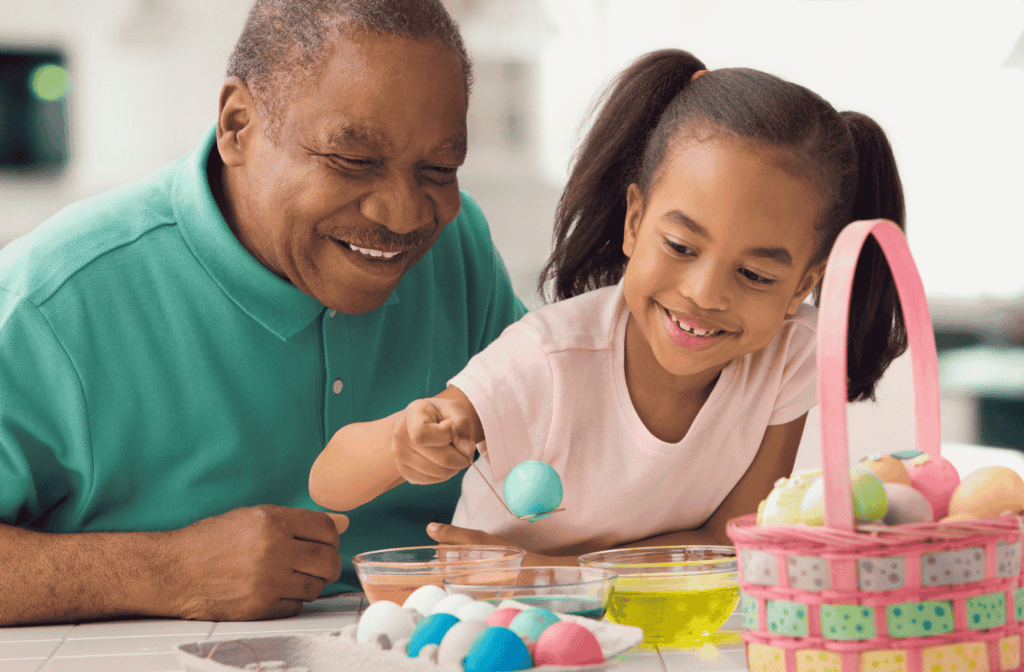 kid with easter eggs basket