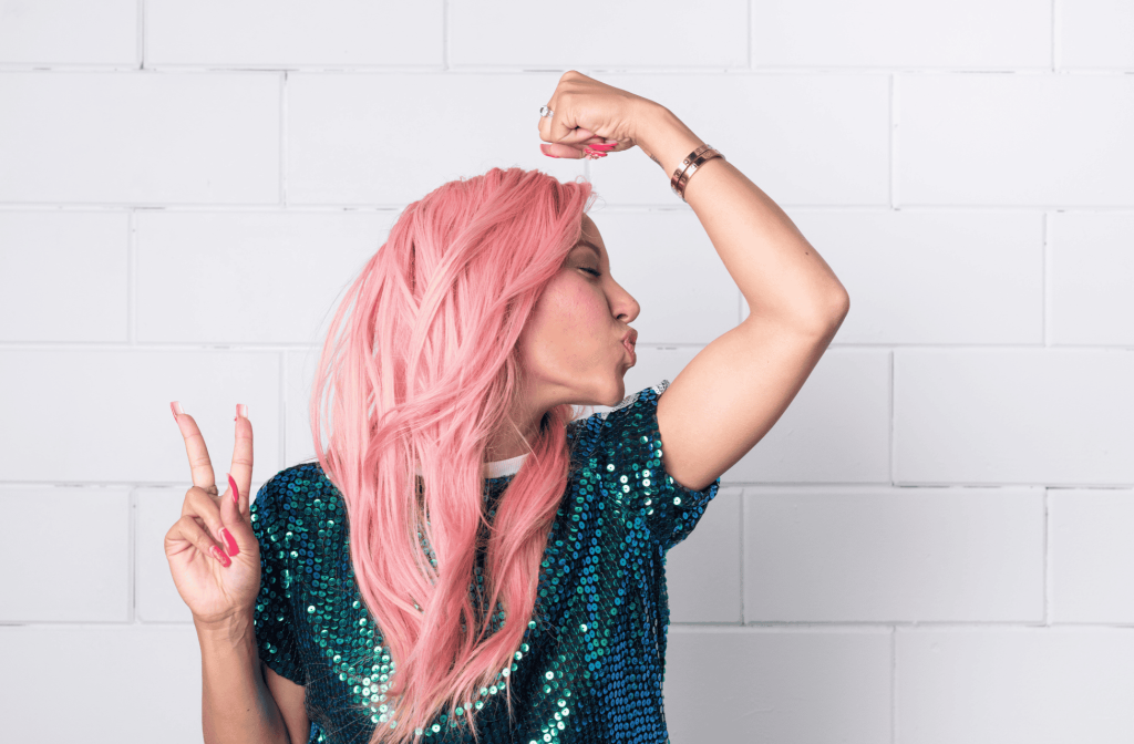 women with pink hair