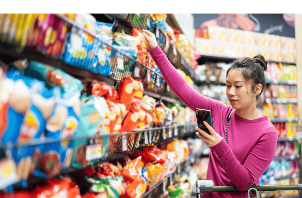 women in a snack shelf