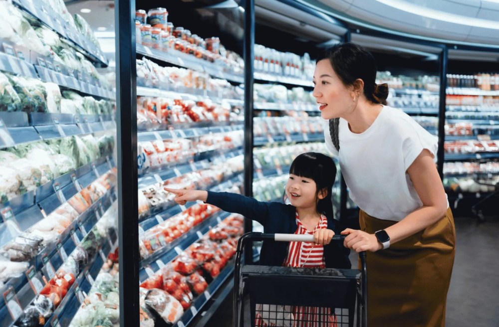 asian american customer in the supermarket