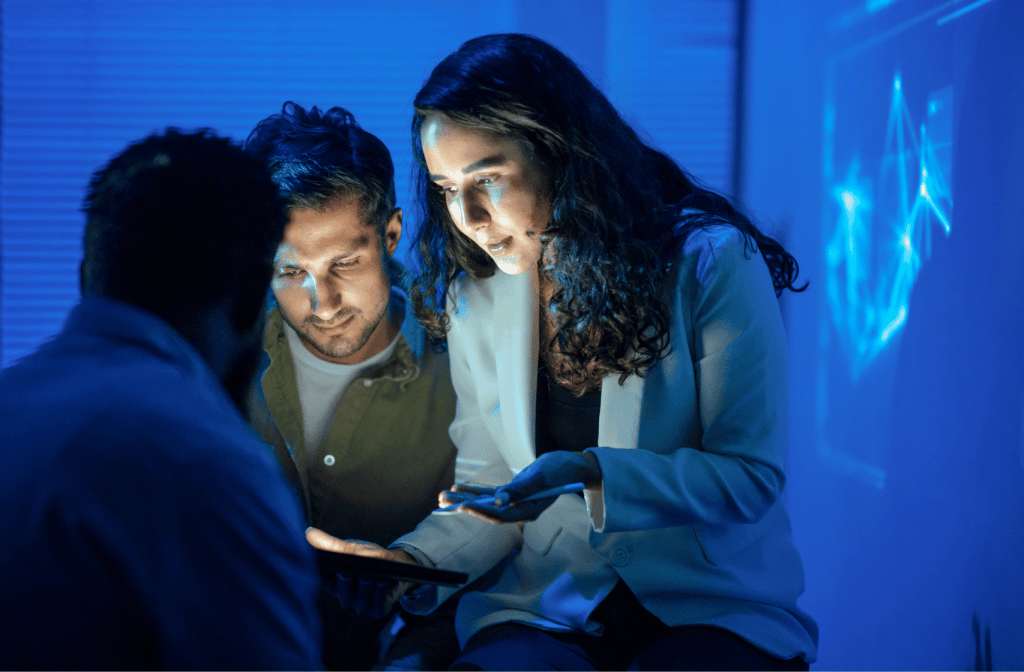 group of consultants working on a project with AI