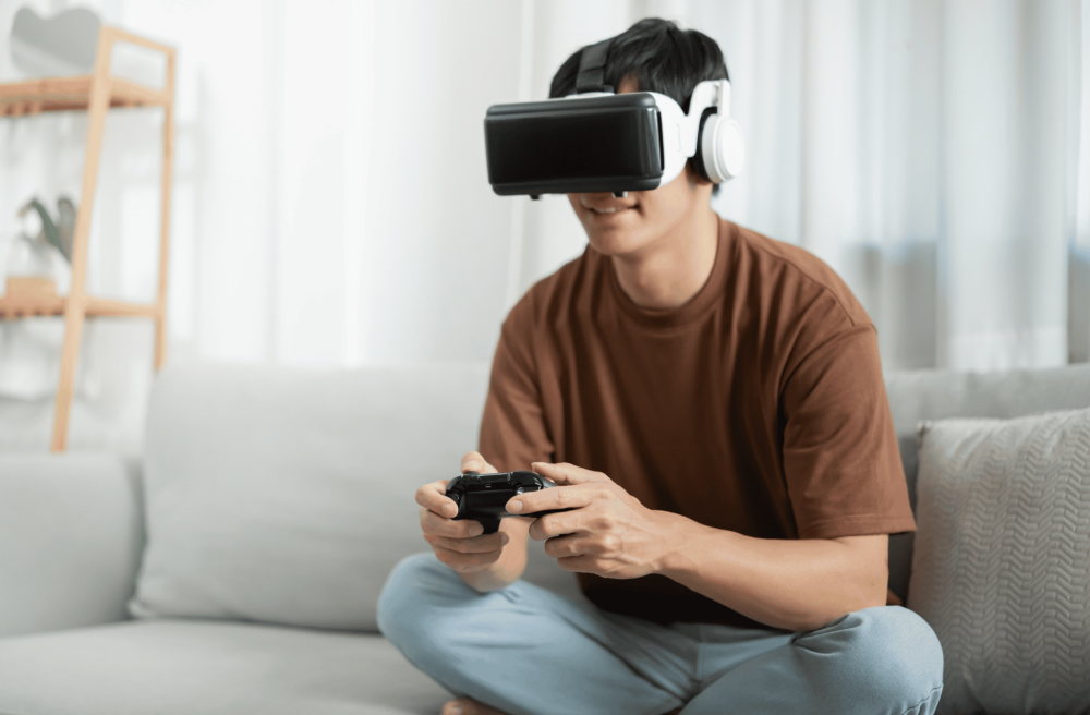man playing with a vr headset
